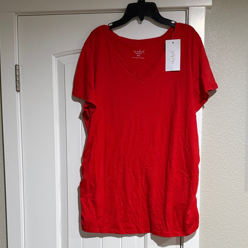 Red V-Neck Women Maternity Top